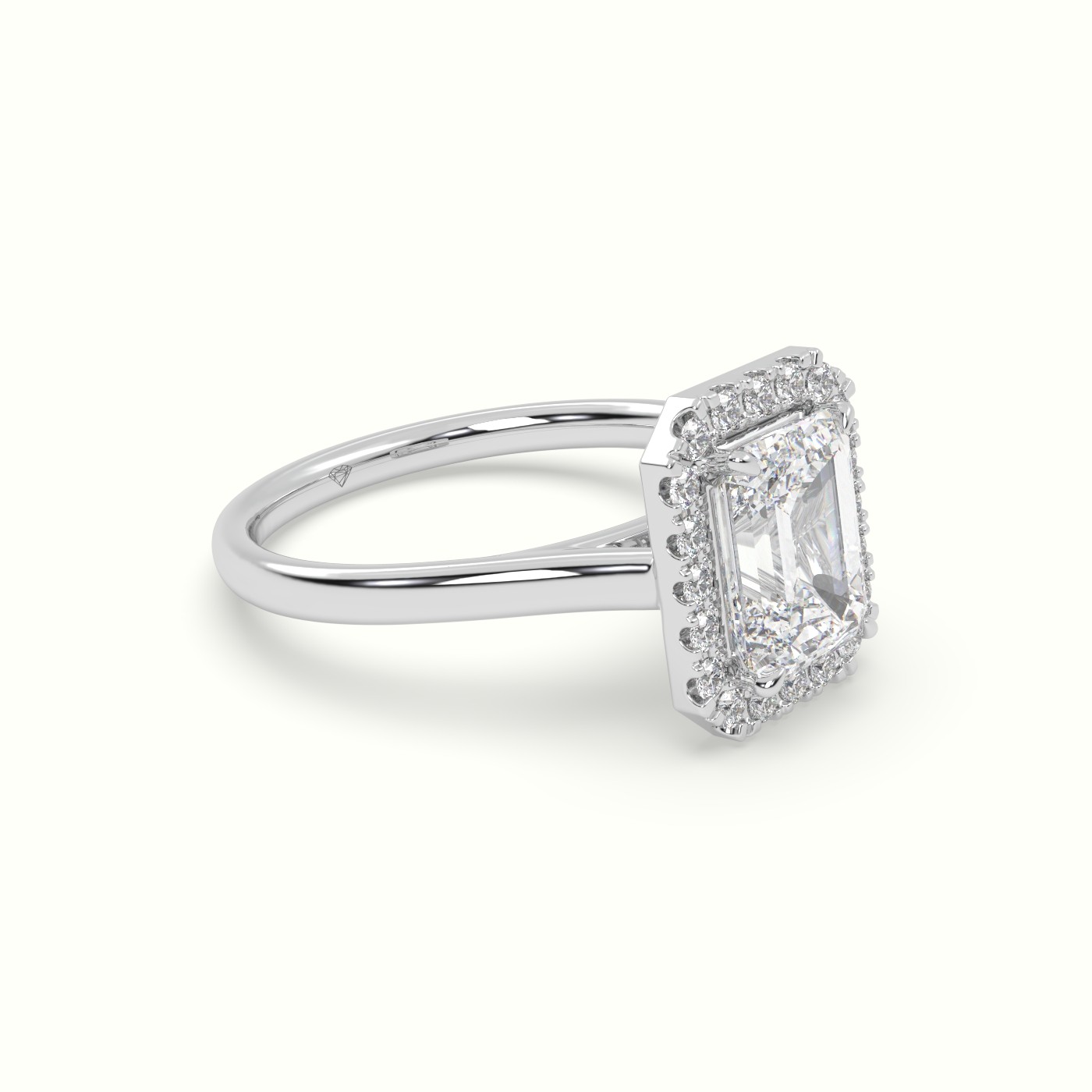 18K White Gold Emerald Cut Halo Diamond Engagement Ring