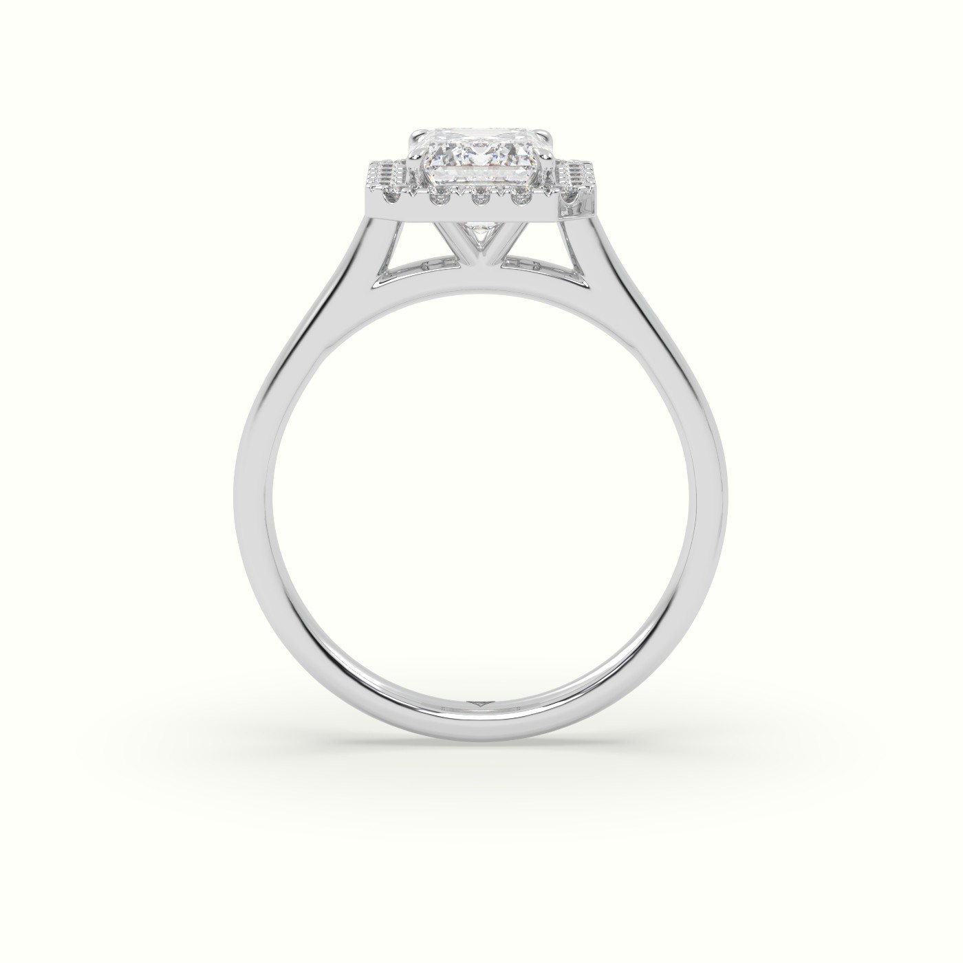 18K White Gold Emerald Cut Halo Diamond Engagement Ring