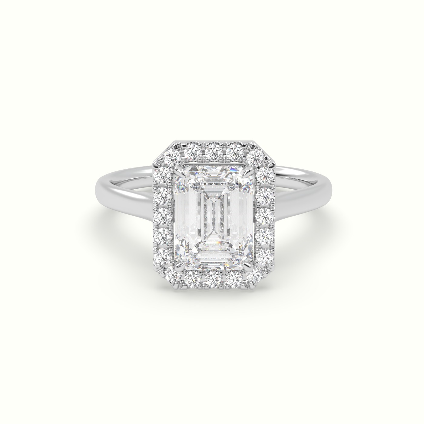 18K White Gold Emerald Cut Halo Diamond Engagement Ring