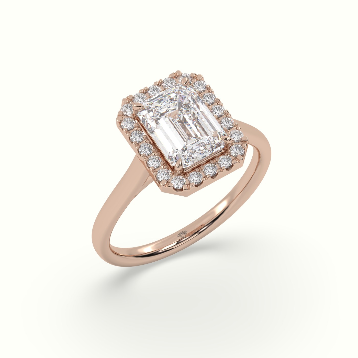 18K Rose Gold Emerald Cut Halo Diamond Engagement Ring