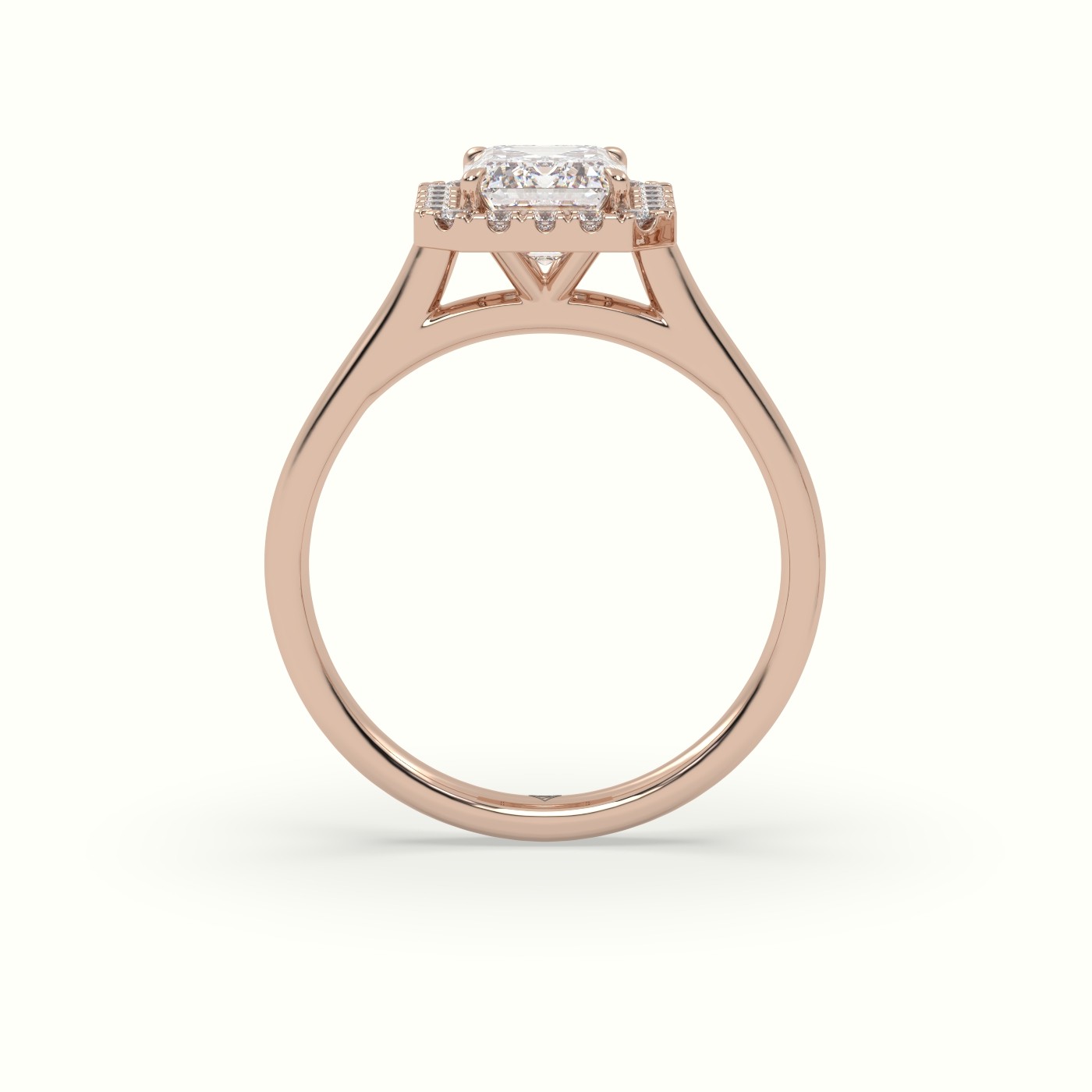 18K Rose Gold Emerald Cut Halo Diamond Engagement Ring