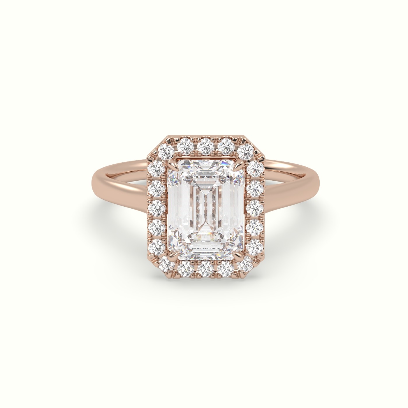 18K Rose Gold Emerald Cut Halo Diamond Engagement Ring