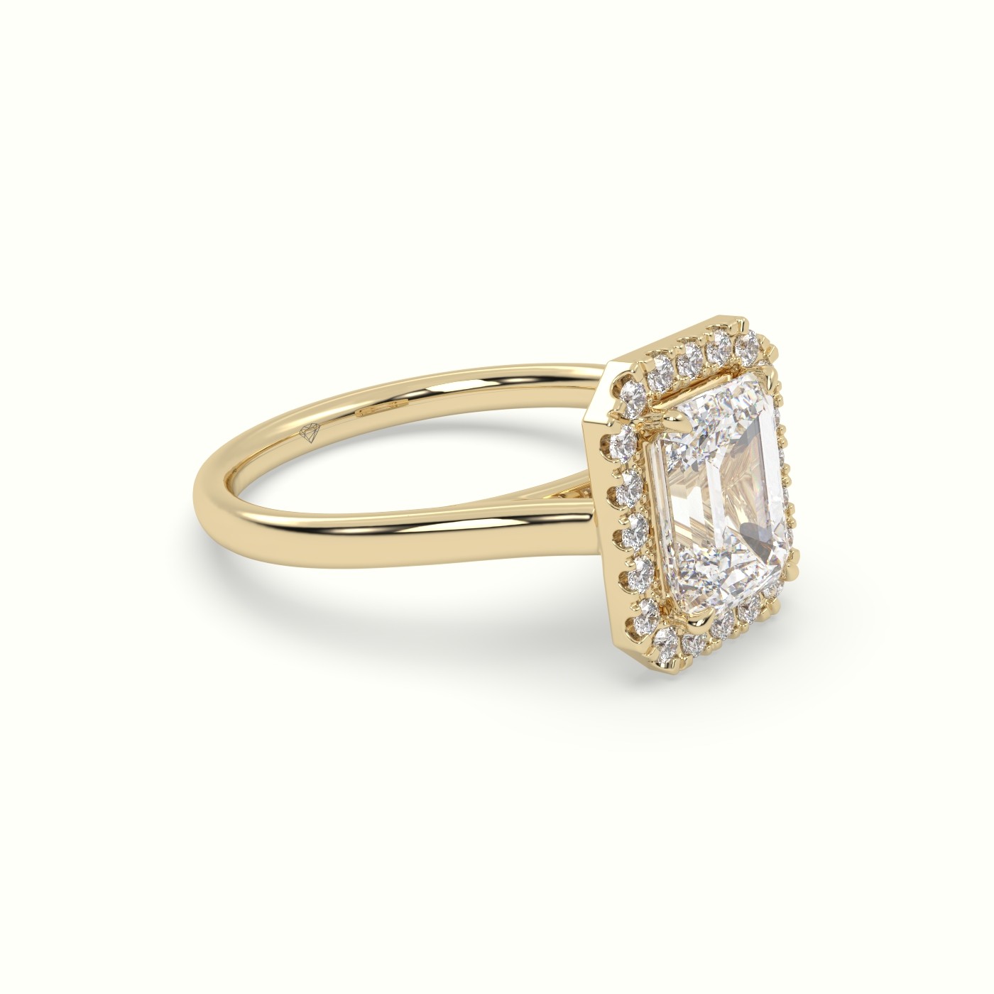 18K Yellow Gold Emerald Cut Halo Diamond Engagement Ring