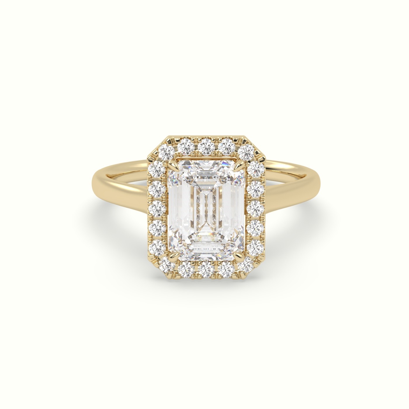 18K Yellow Gold Emerald Cut Halo Diamond Engagement Ring