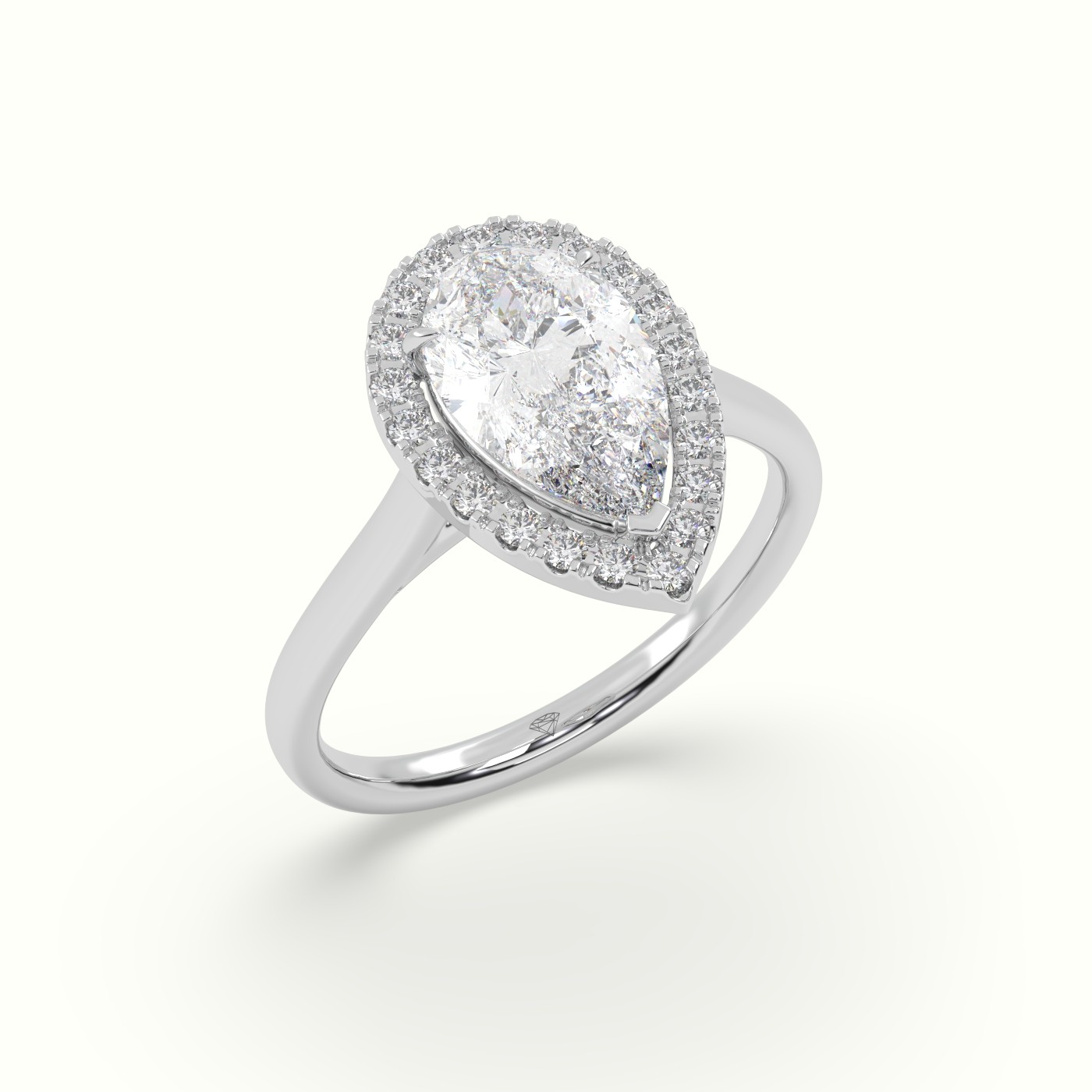 18K White Gold Pear Cut Halo Diamond Engagement Ring