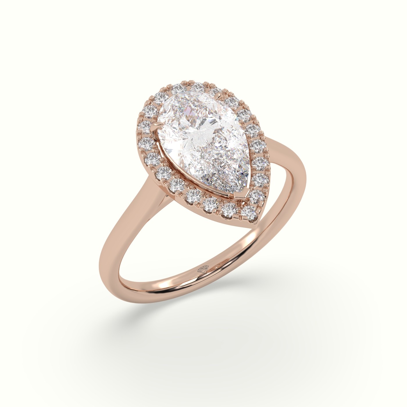 18K Rose Gold Pear Cut Halo Diamond Engagement Ring