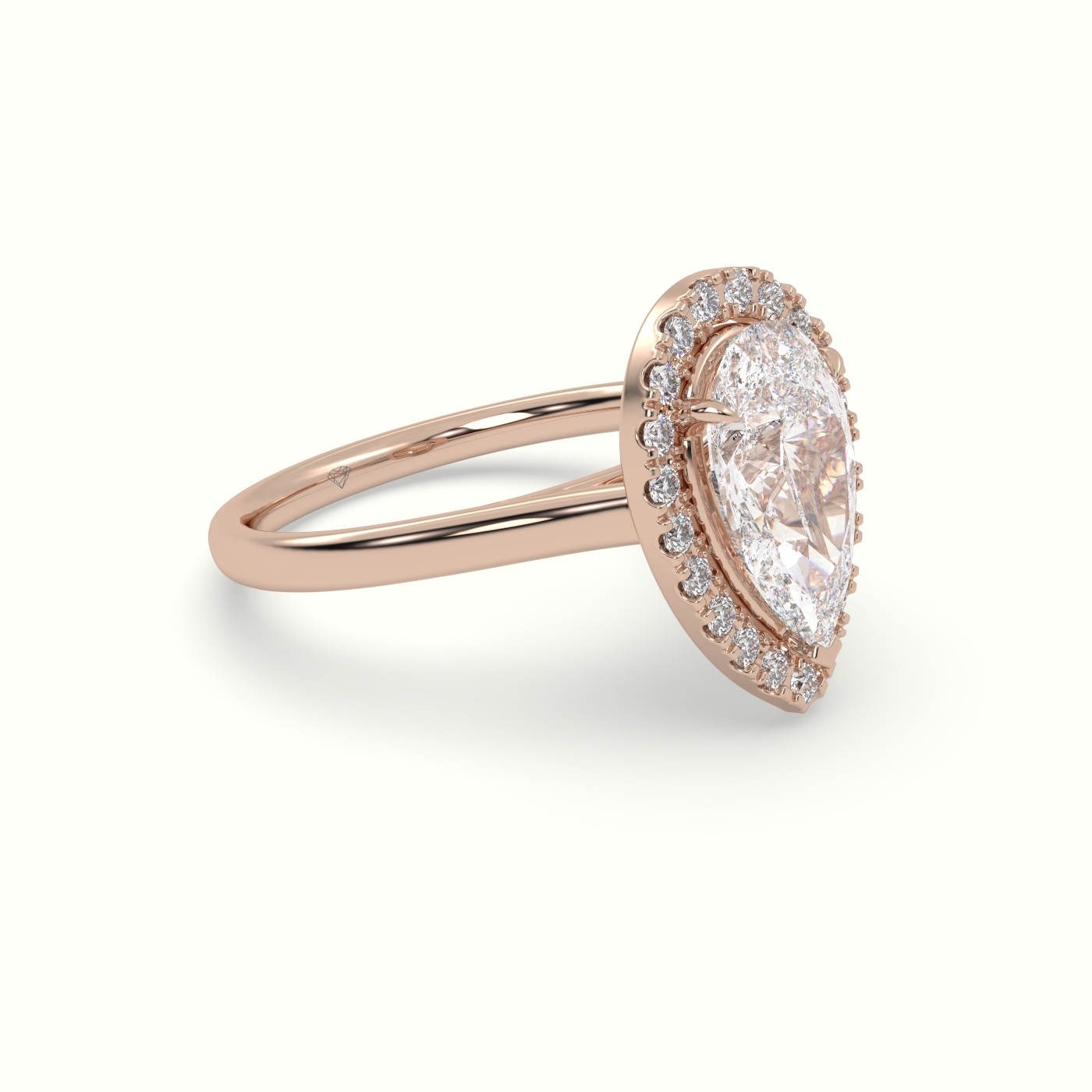 18K Rose Gold Pear Cut Halo Diamond Engagement Ring
