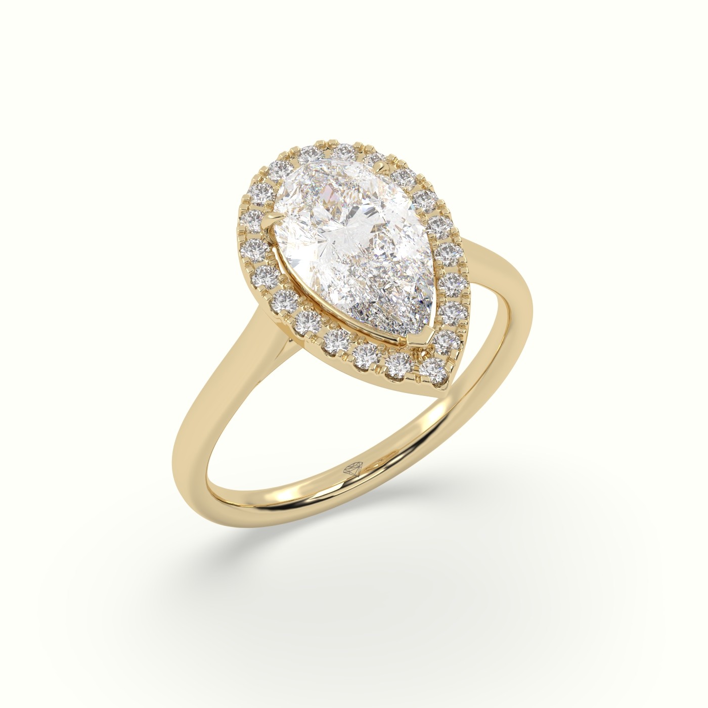 18K Yellow Gold Pear Cut Halo Diamond Engagement Ring