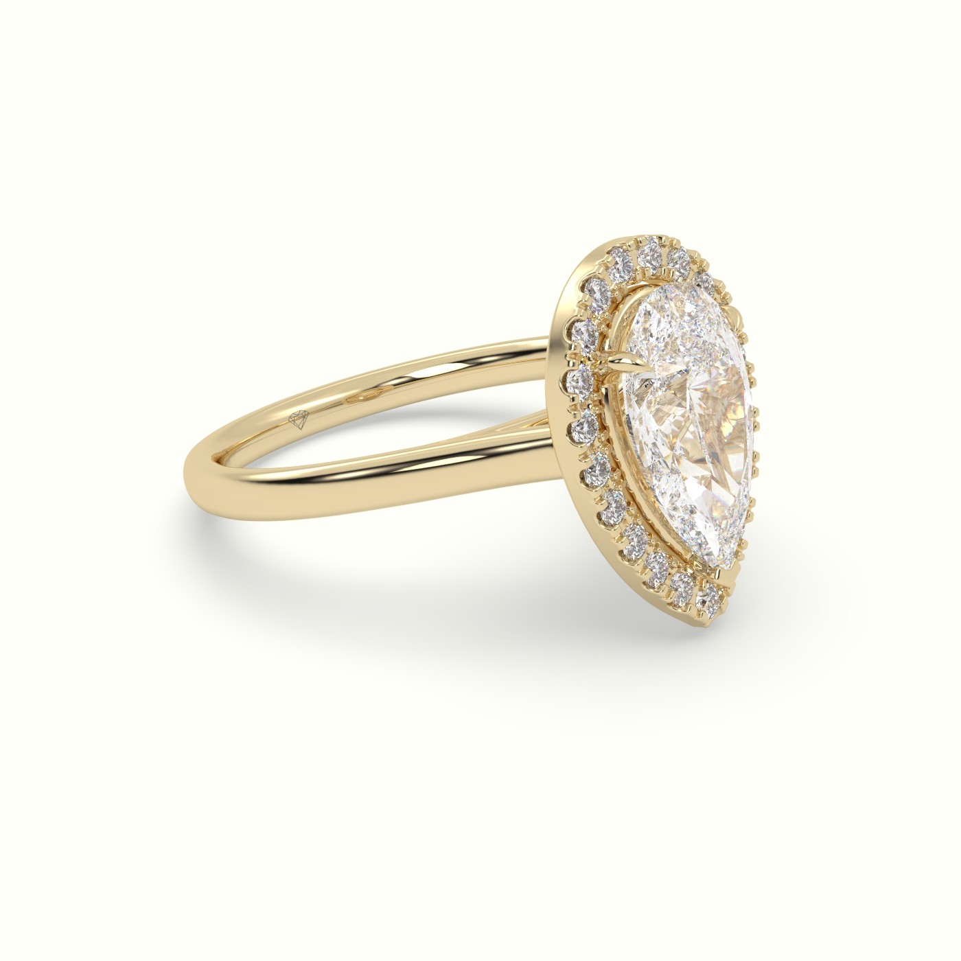 18K Yellow Gold Pear Cut Halo Diamond Engagement Ring