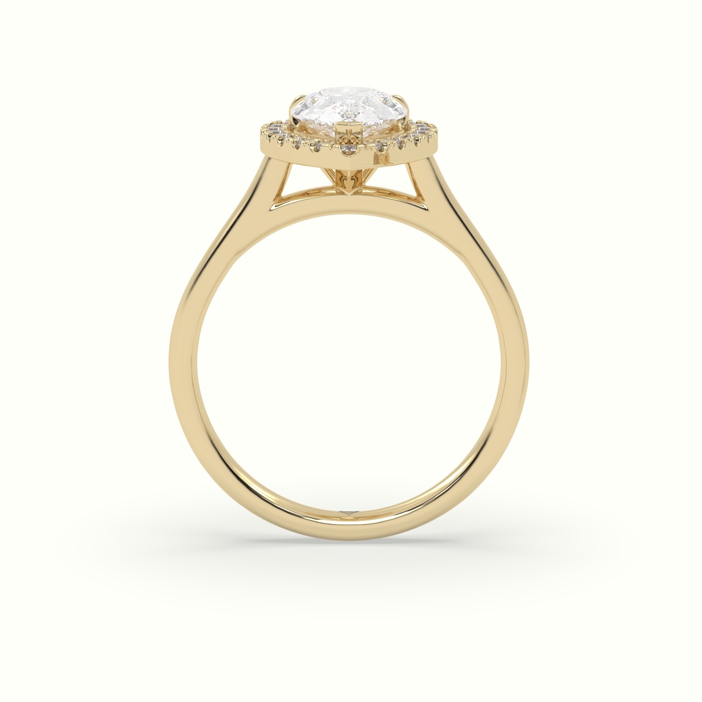 18K Yellow Gold Pear Cut Halo Diamond Engagement Ring