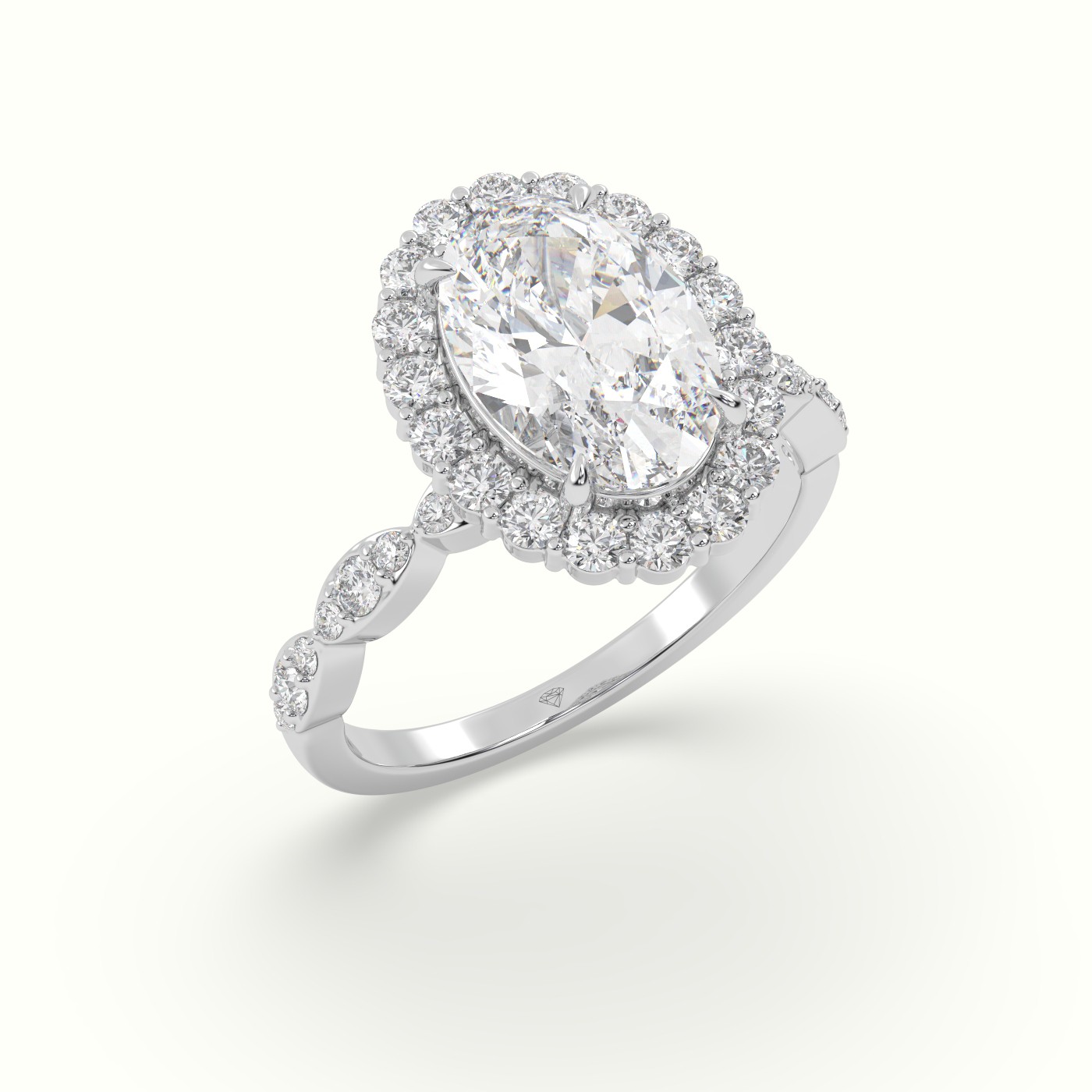 18K White Gold Oval Cut Grand Halo Diamond Engagement Ring