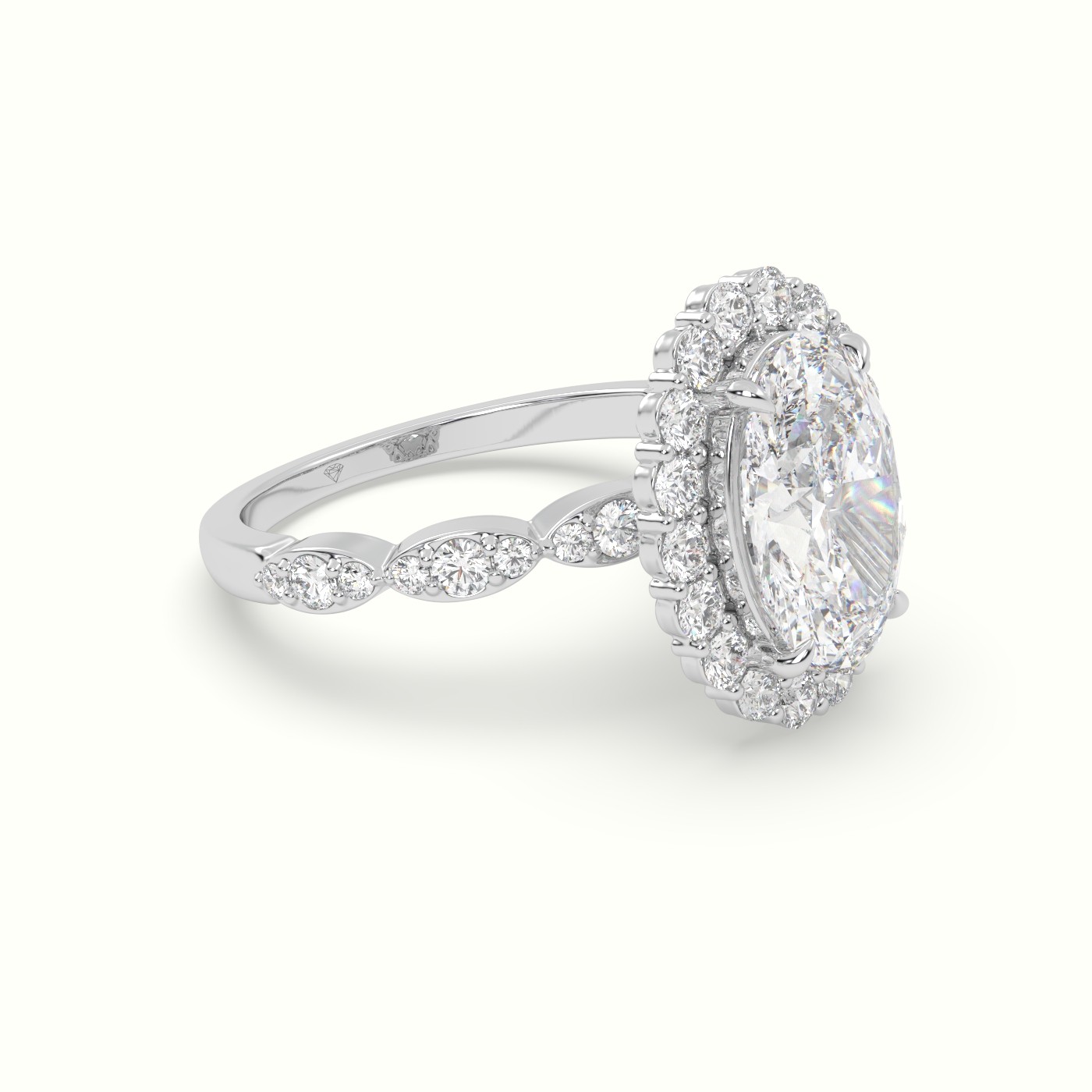 18K White Gold Oval Cut Grand Halo Diamond Engagement Ring