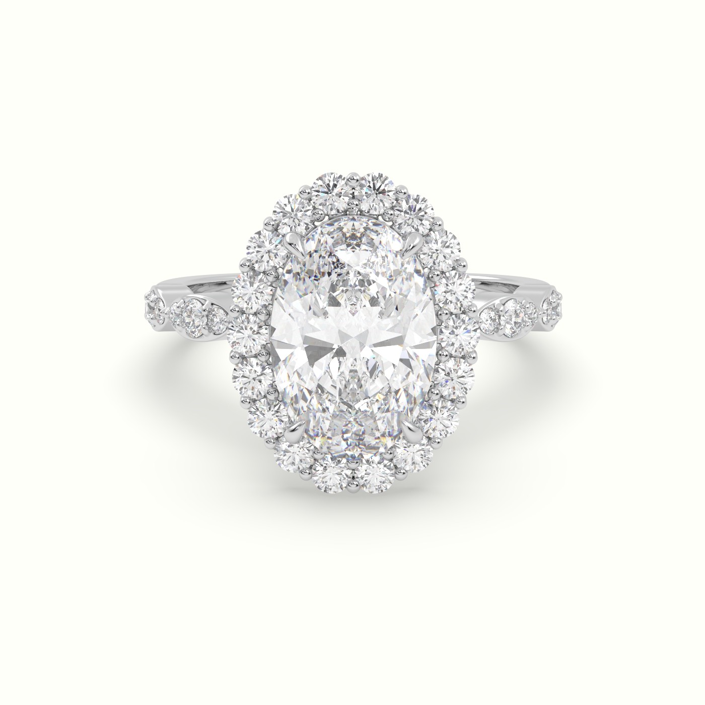18K White Gold Oval Cut Grand Halo Diamond Engagement Ring