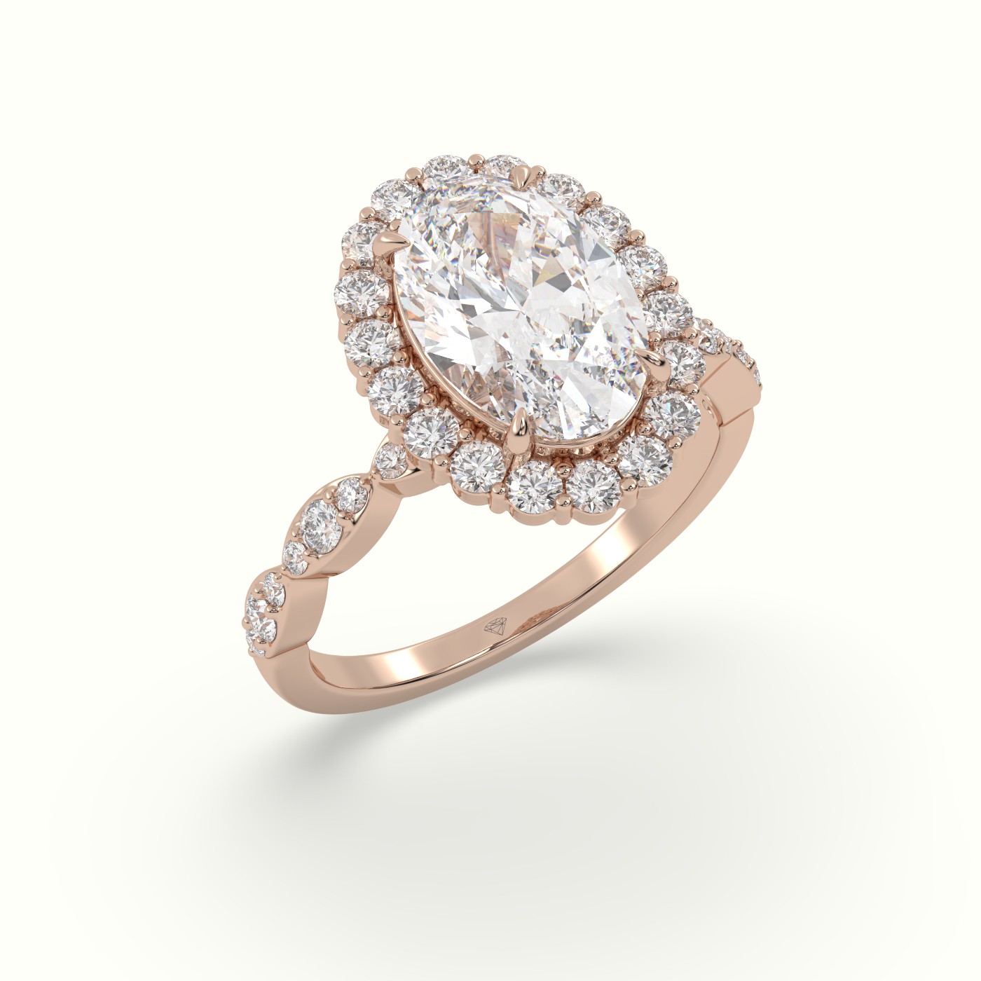 18K Rose Gold Oval Cut Grand Halo Diamond Engagement Ring