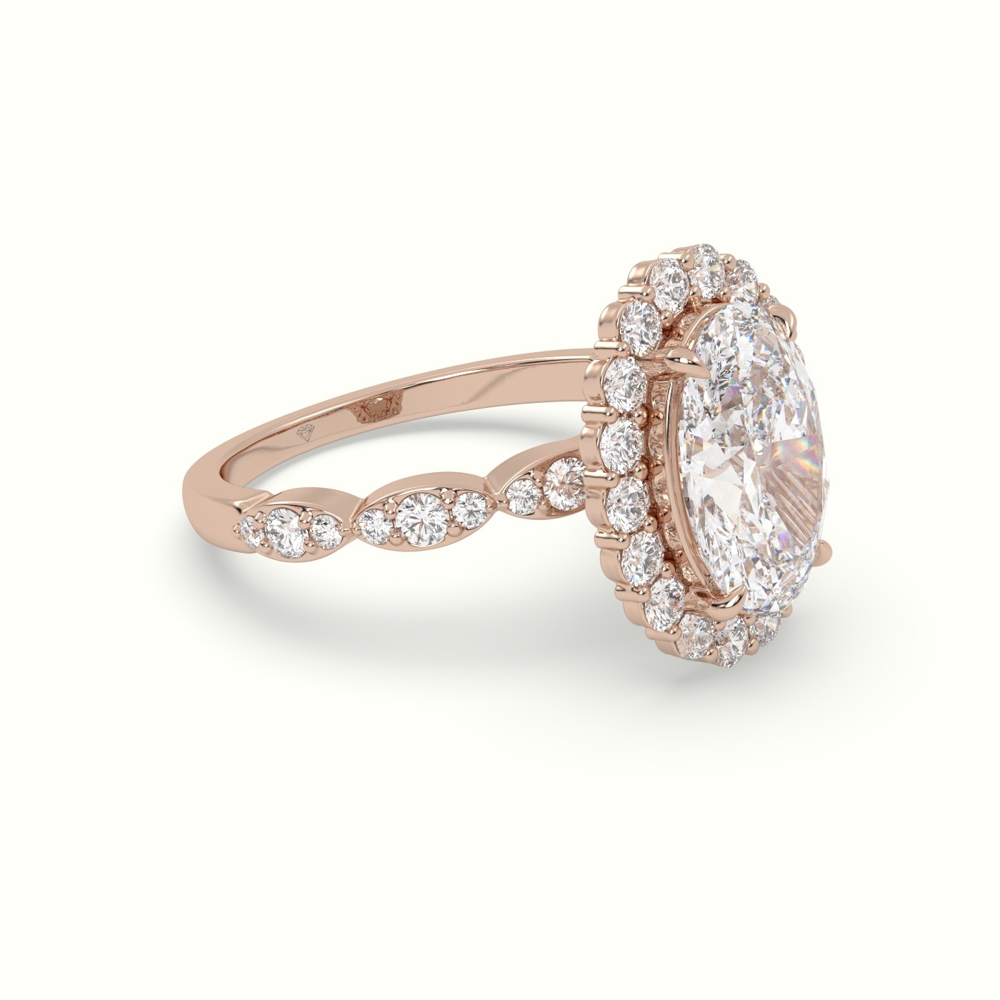 18K Rose Gold Oval Cut Grand Halo Diamond Engagement Ring