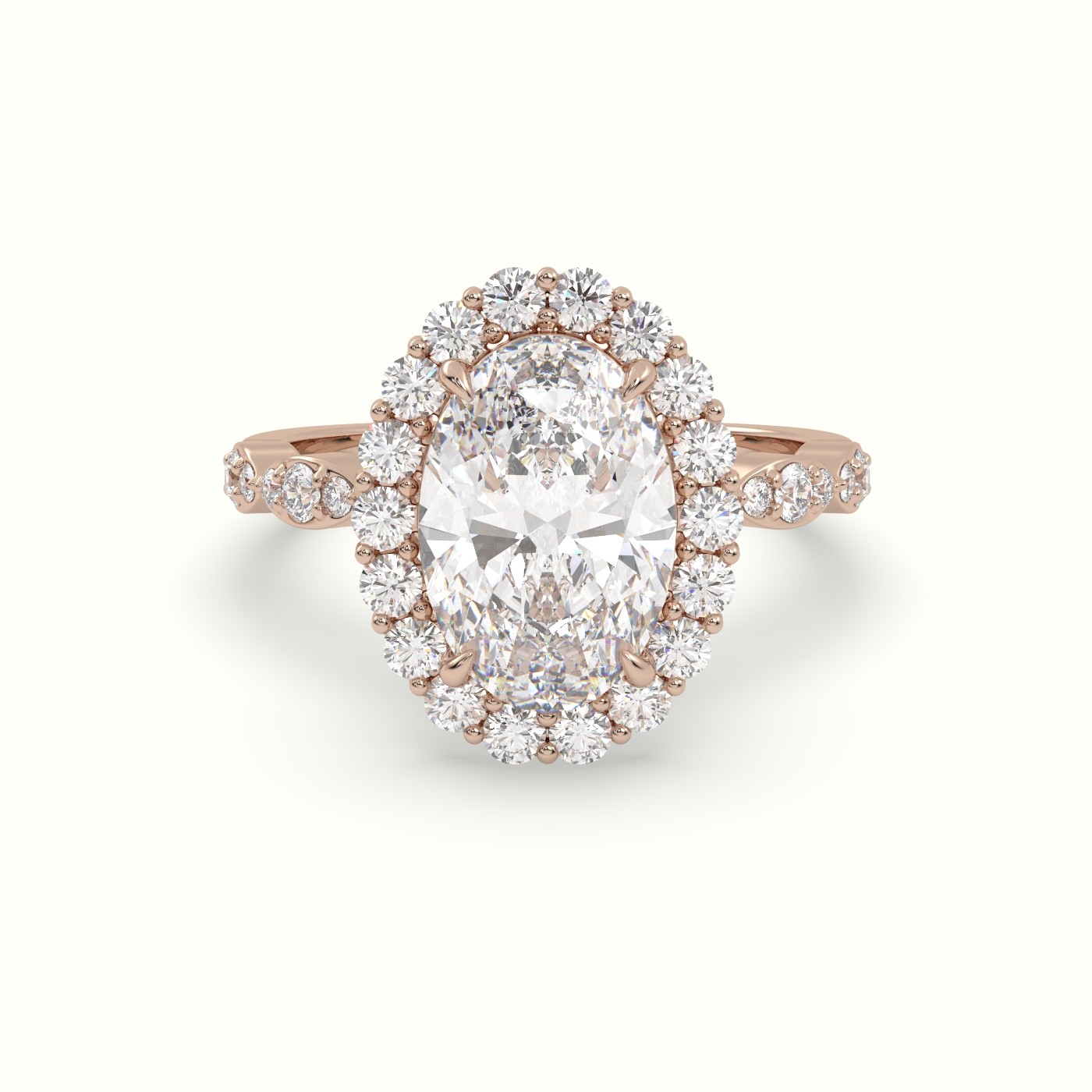 18K Rose Gold Oval Cut Grand Halo Diamond Engagement Ring