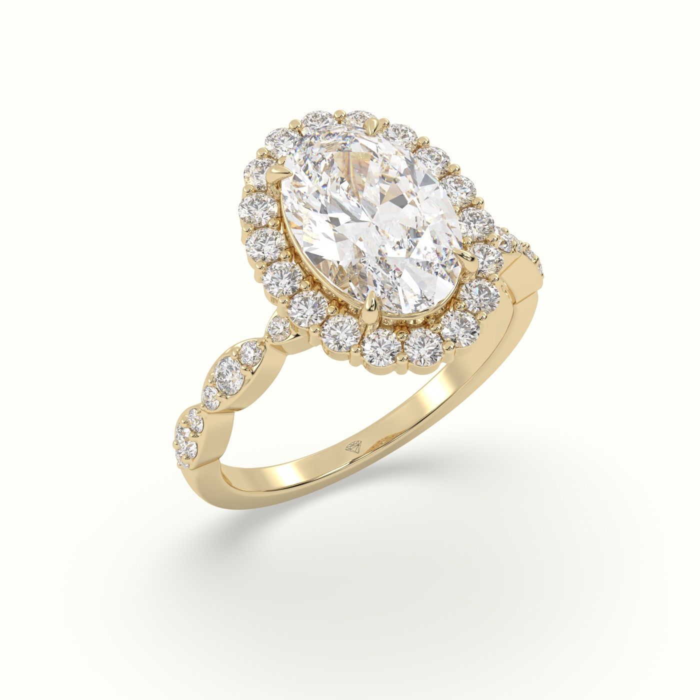 18K Yellow Gold Oval Cut Grand Halo Diamond Engagement Ring