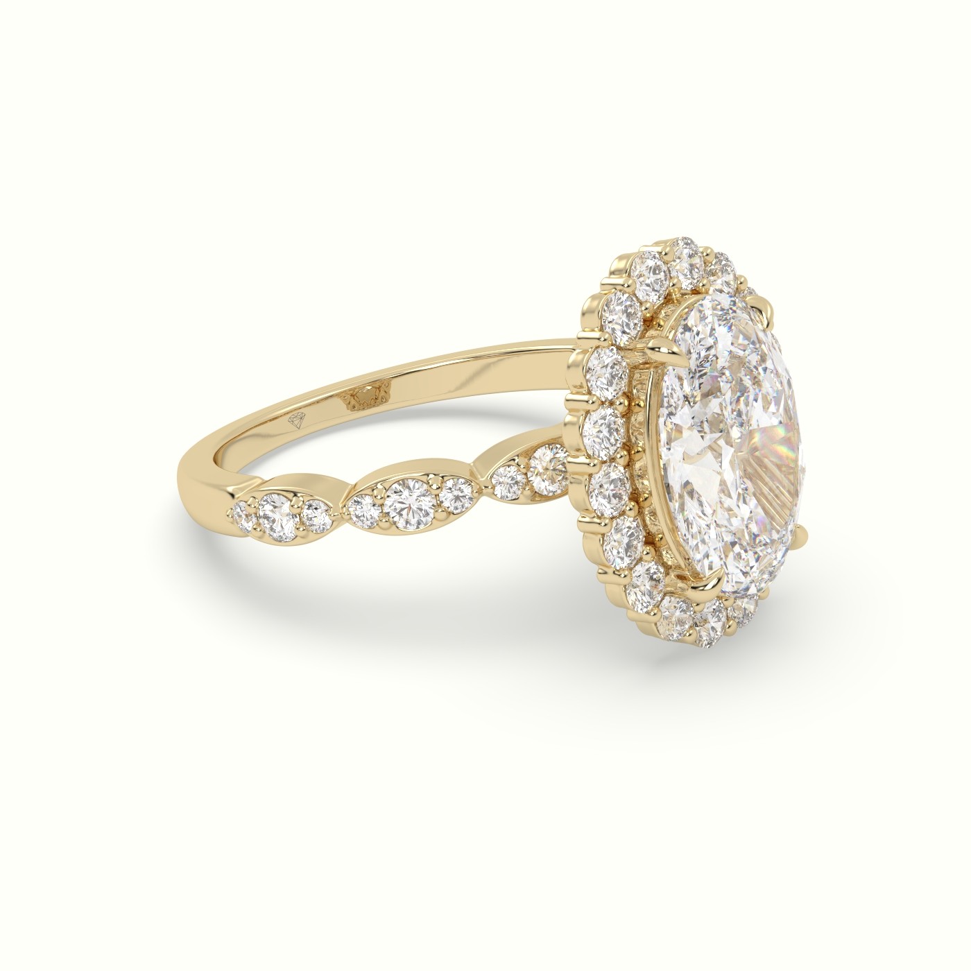 18K Yellow Gold Oval Cut Grand Halo Diamond Engagement Ring