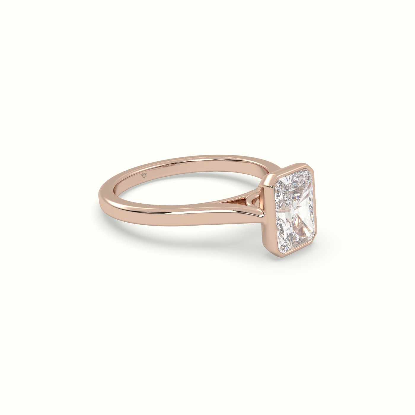 18K Rose Gold Radiant Cut Diamond Bezel Set Engagement Ring