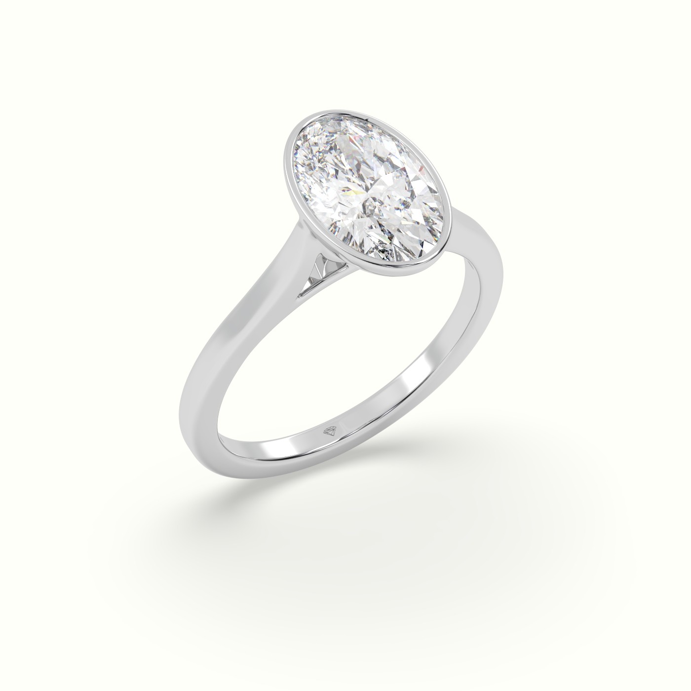 18K White Gold Oval Cut Diamond Bezel Set Engagement Ring