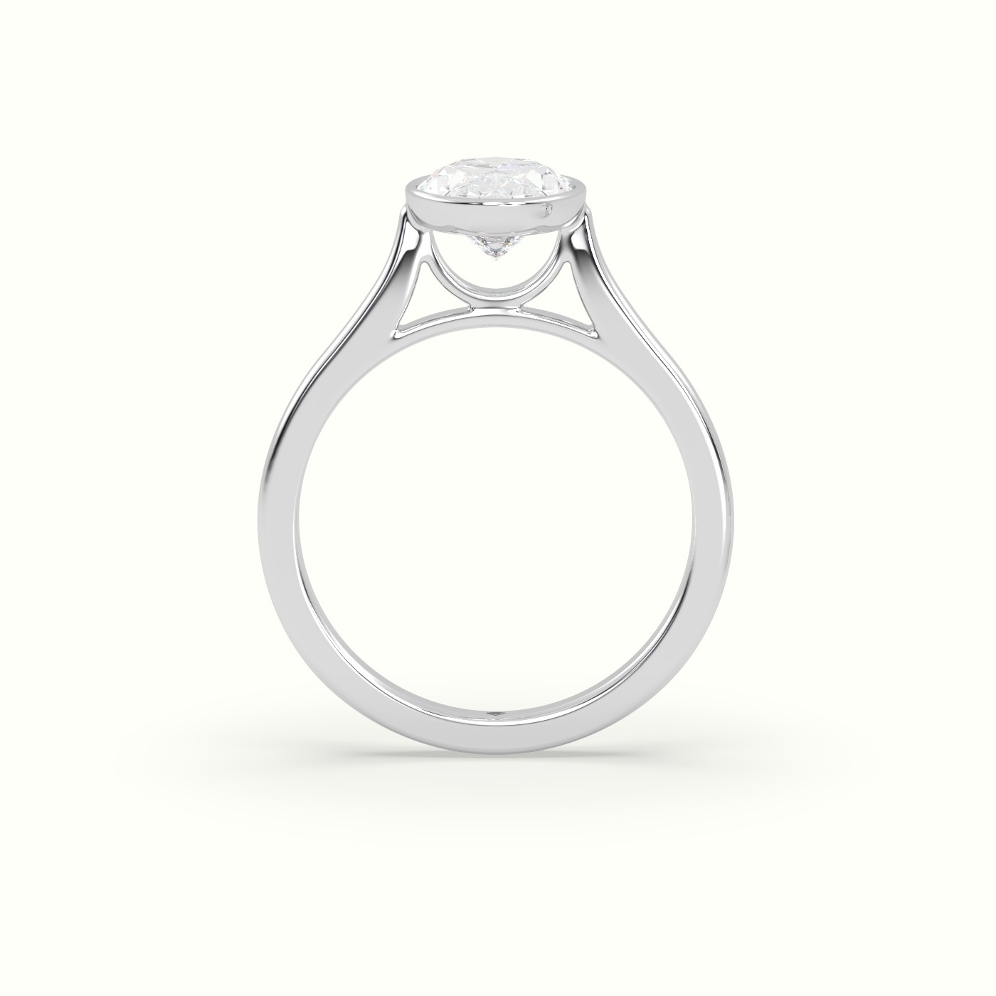 18K White Gold Oval Cut Diamond Bezel Set Engagement Ring