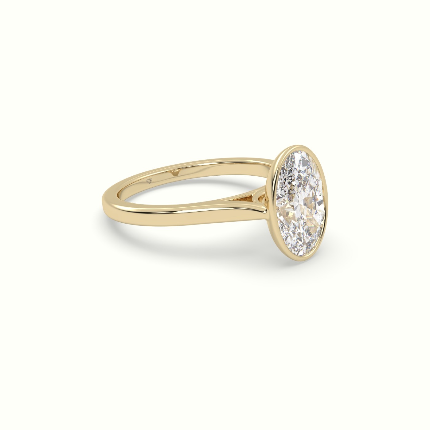 18K Yellow Gold Oval Cut Diamond Bezel Set Engagement Ring