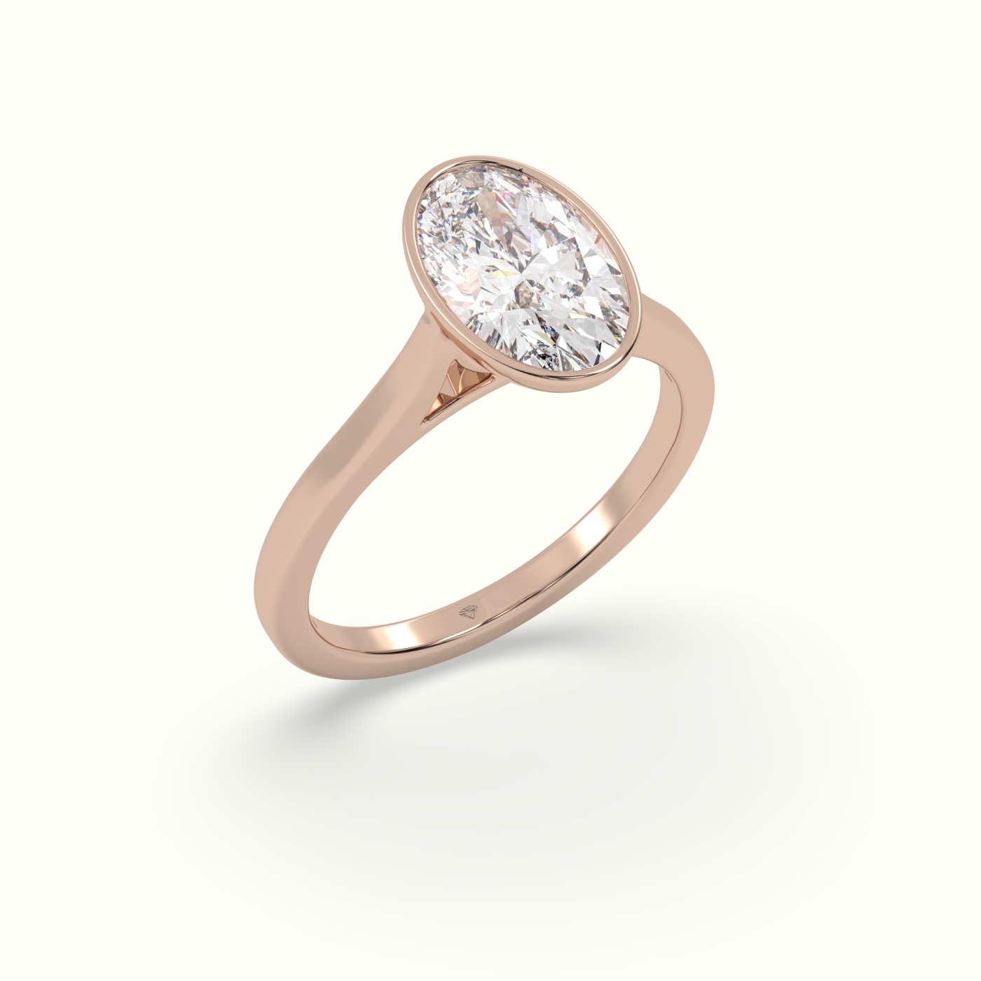 18K Rose Gold Oval Cut Diamond Bezel Set Engagement Ring