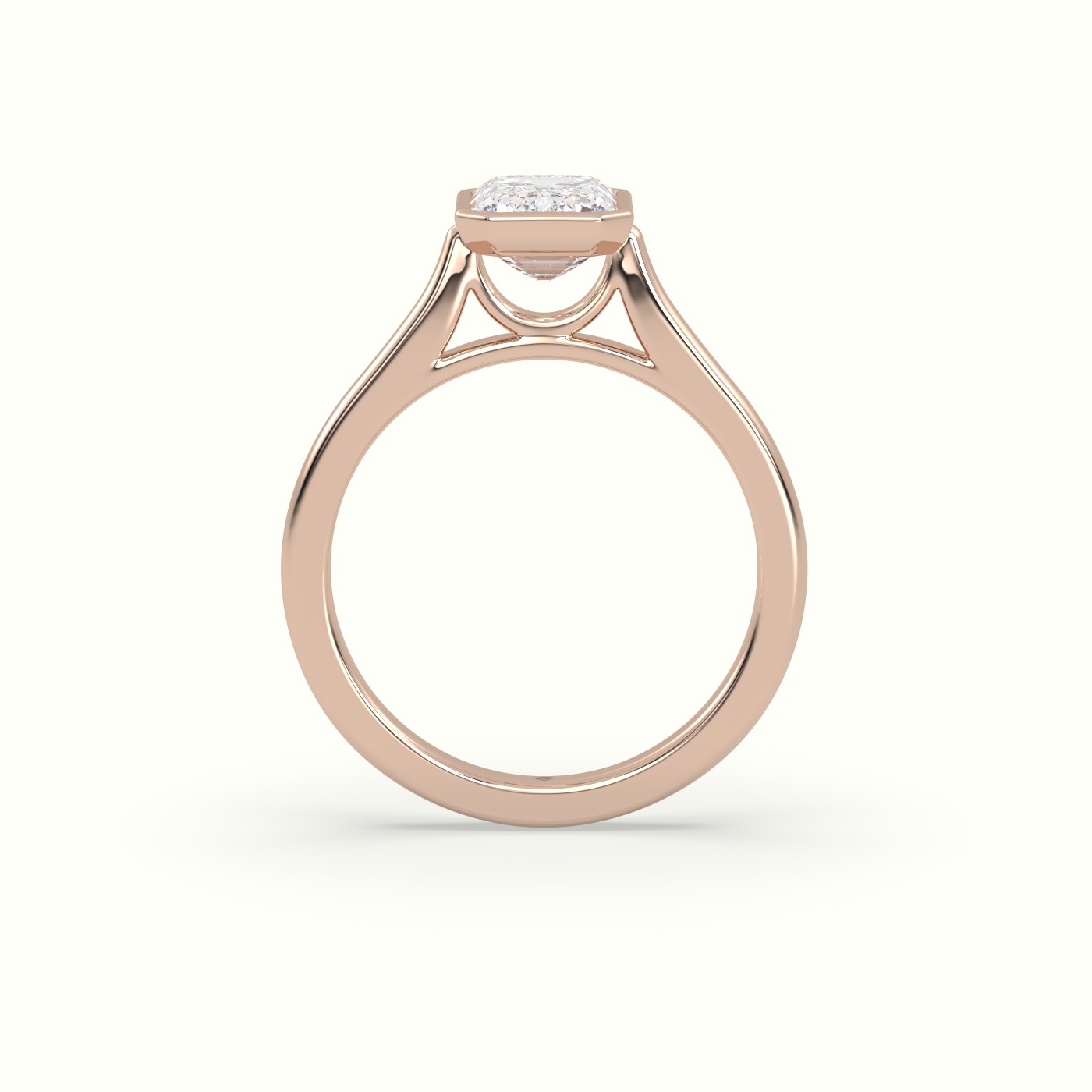 18K Rose Gold Emerald Cut Diamond Bezel Set Engagement Ring