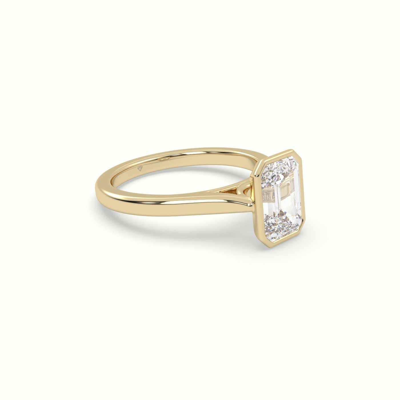 18K Yellow Gold Emerald Cut Diamond Bezel Set Engagement Ring