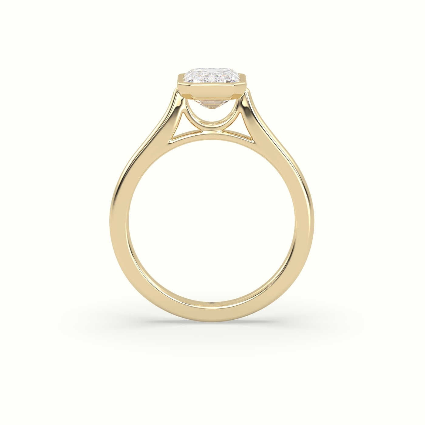 18K Yellow Gold Emerald Cut Diamond Bezel Set Engagement Ring