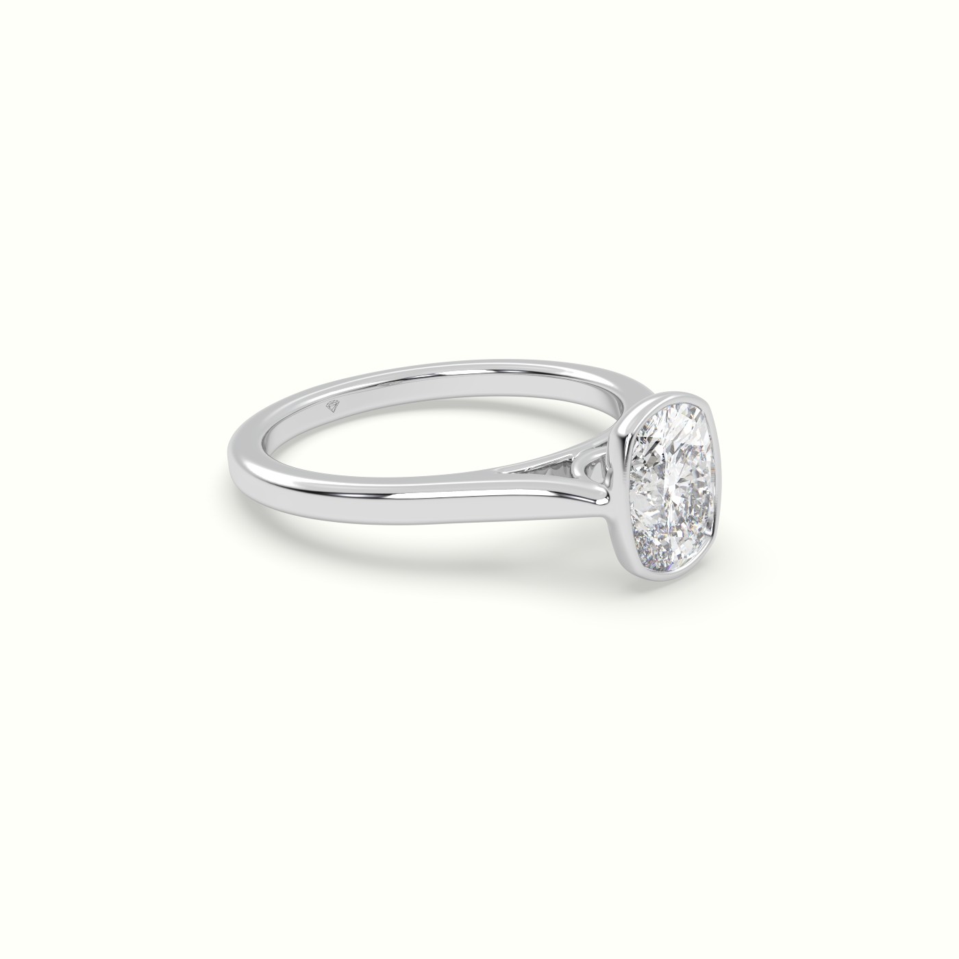 18K White Gold Cushion Cut Diamond Bezel Set Engagement Ring