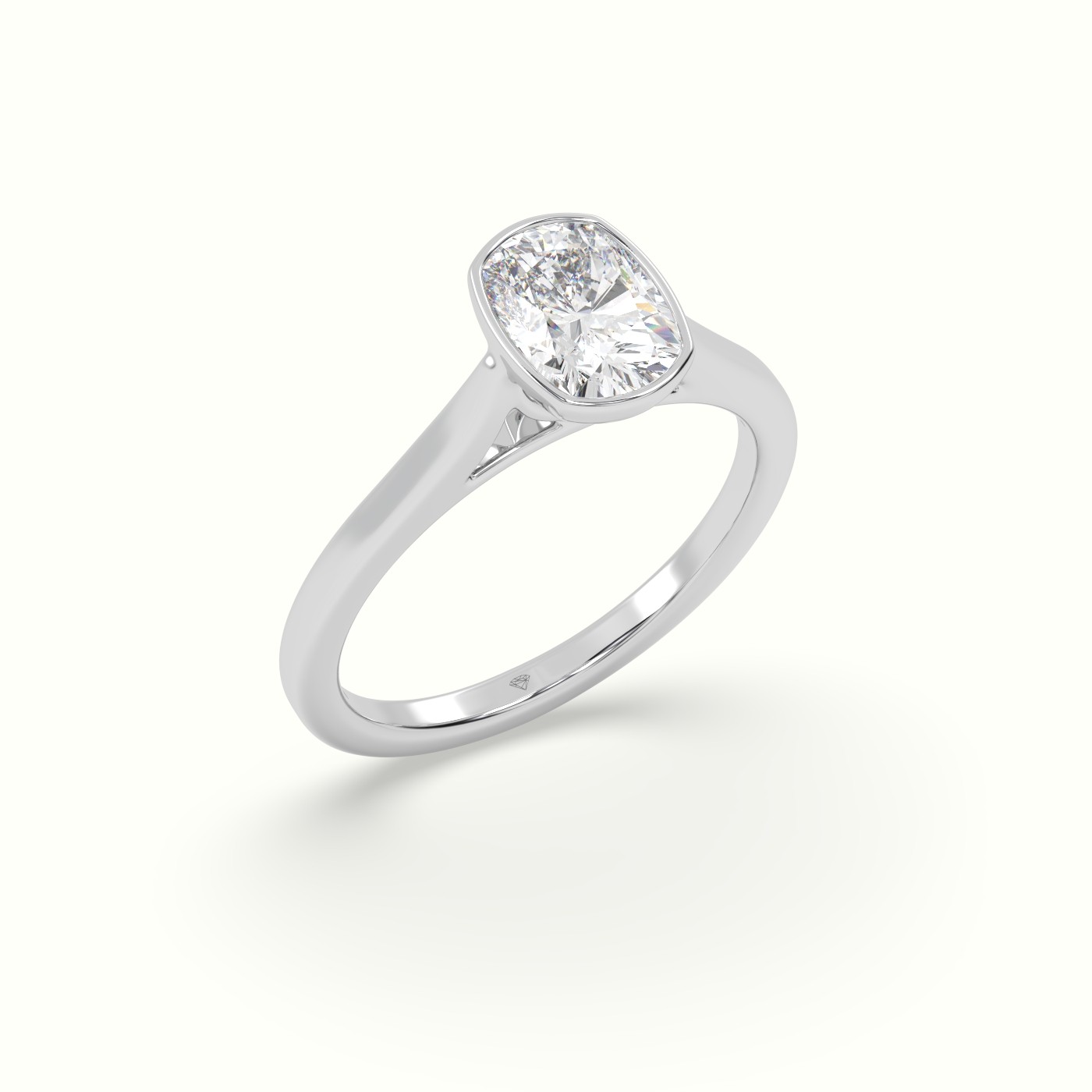 18K White Gold Cushion Cut Diamond Bezel Set Engagement Ring