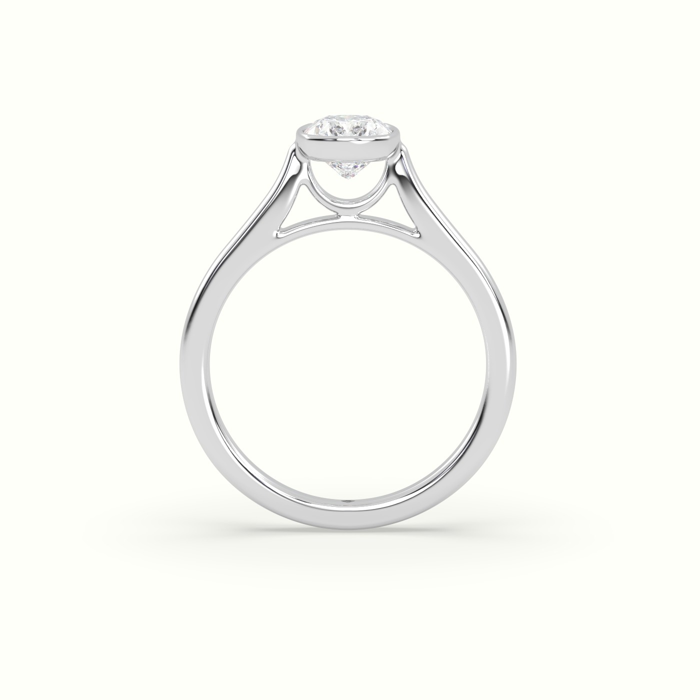 18K White Gold Cushion Cut Diamond Bezel Set Engagement Ring