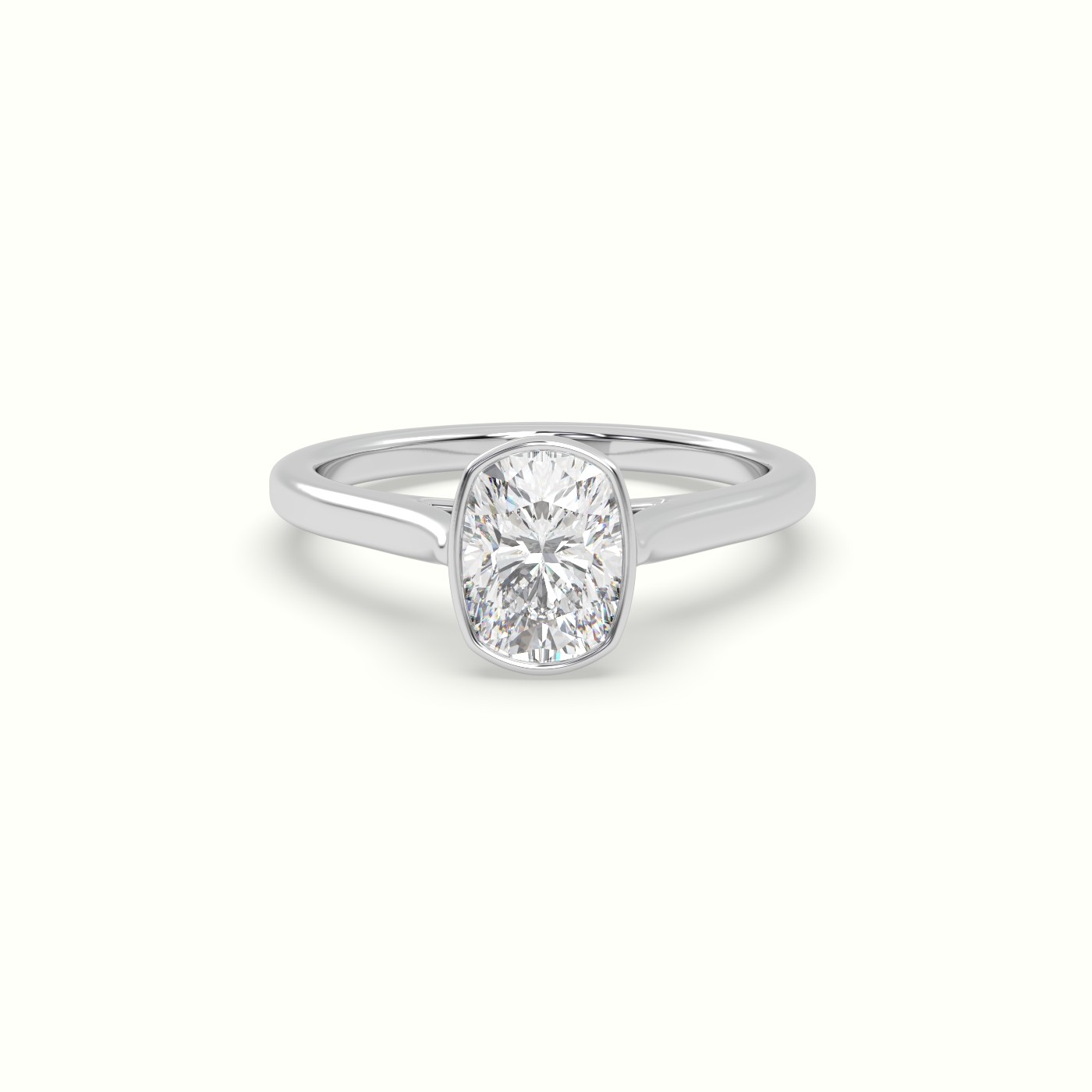 18K White Gold Cushion Cut Diamond Bezel Set Engagement Ring