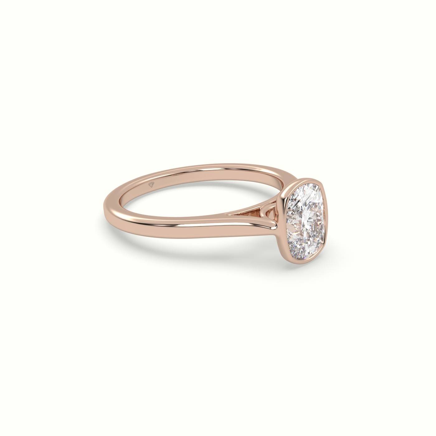 18K Rose Gold Cushion Cut Diamond Bezel Set Engagement Ring