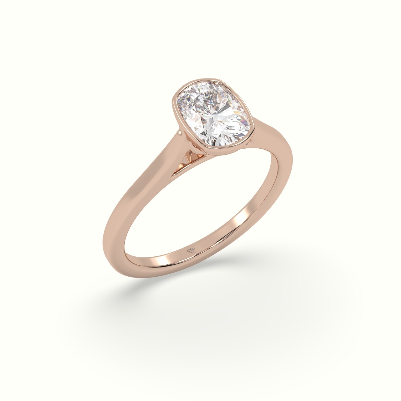 18K Rose Gold Cushion Cut Diamond Bezel Set Engagement Ring