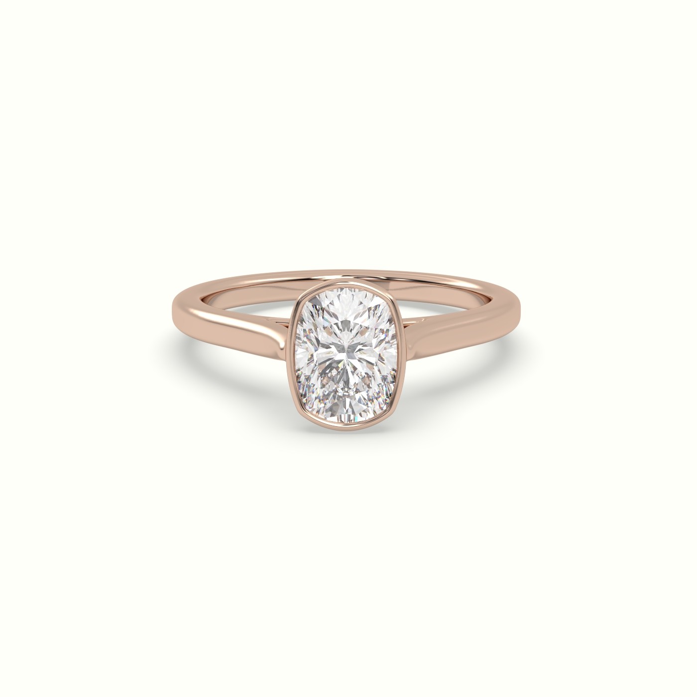 18K Rose Gold Cushion Cut Diamond Bezel Set Engagement Ring
