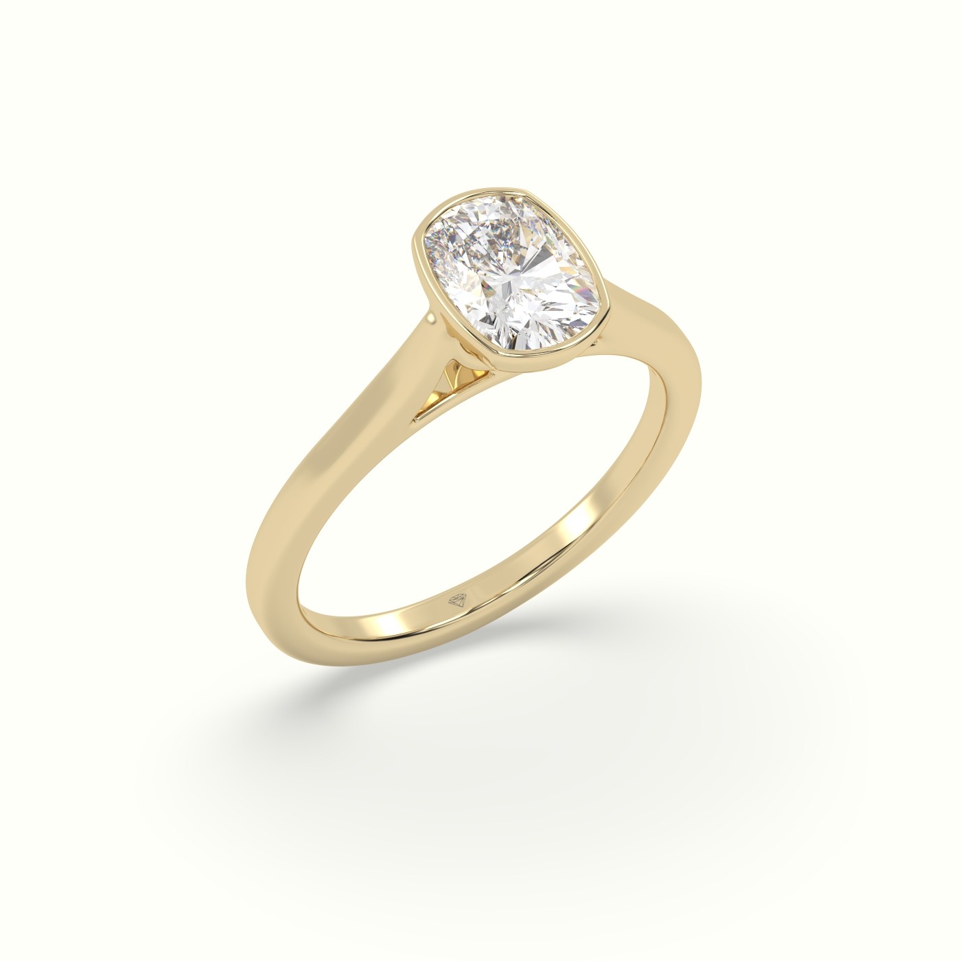 18K Yellow Gold Cushion Cut Diamond Bezel Set Engagement Ring