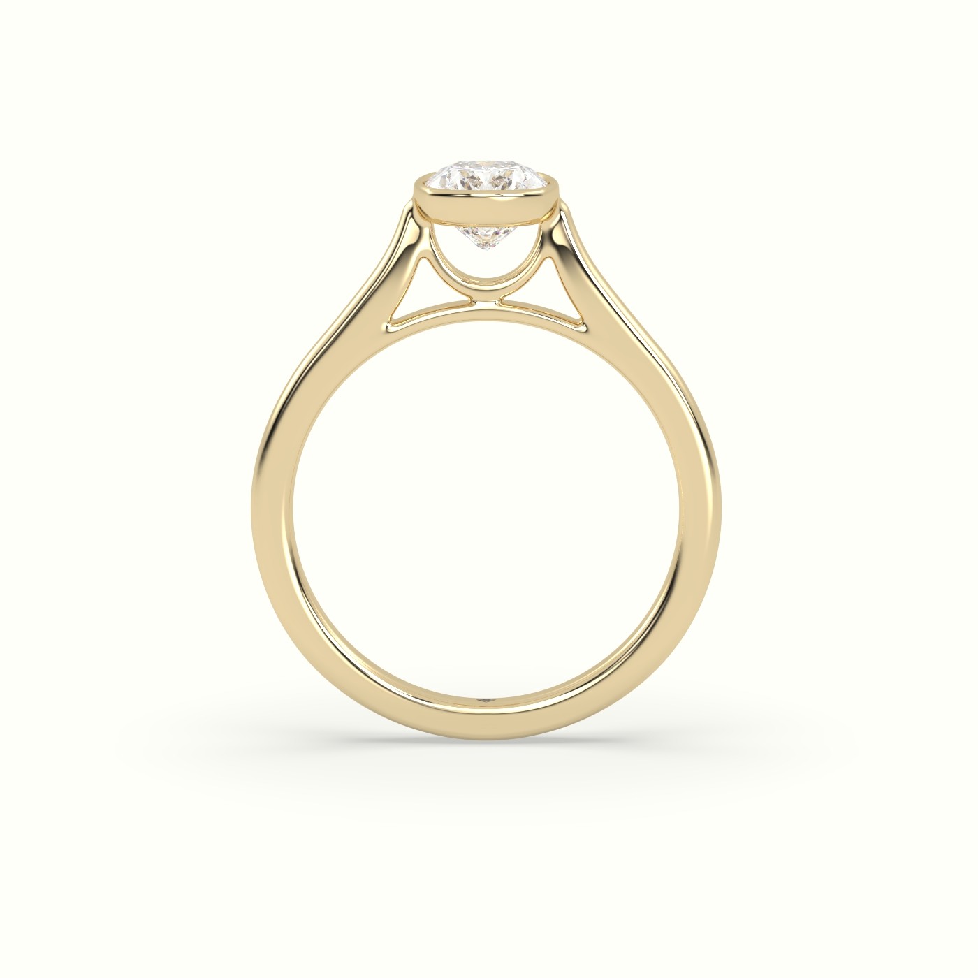 18K Yellow Gold Cushion Cut Diamond Bezel Set Engagement Ring