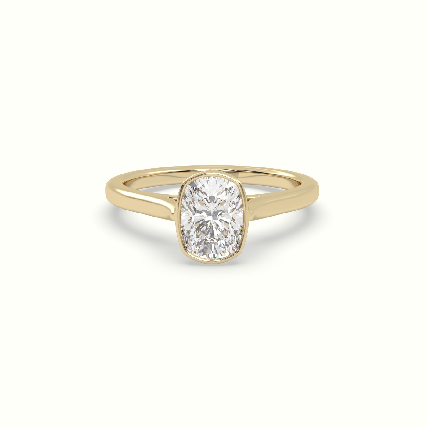 18K Yellow Gold Cushion Cut Diamond Bezel Set Engagement Ring