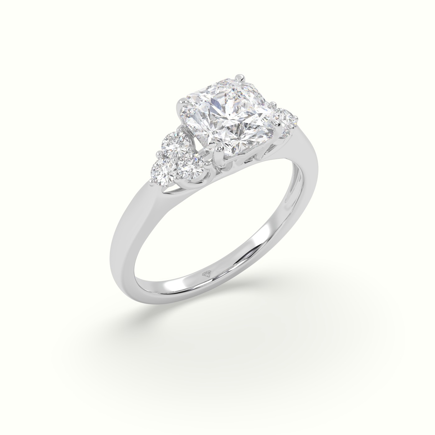 18K White Gold Asscher Cut Diamond Side Stone Engagement Ring