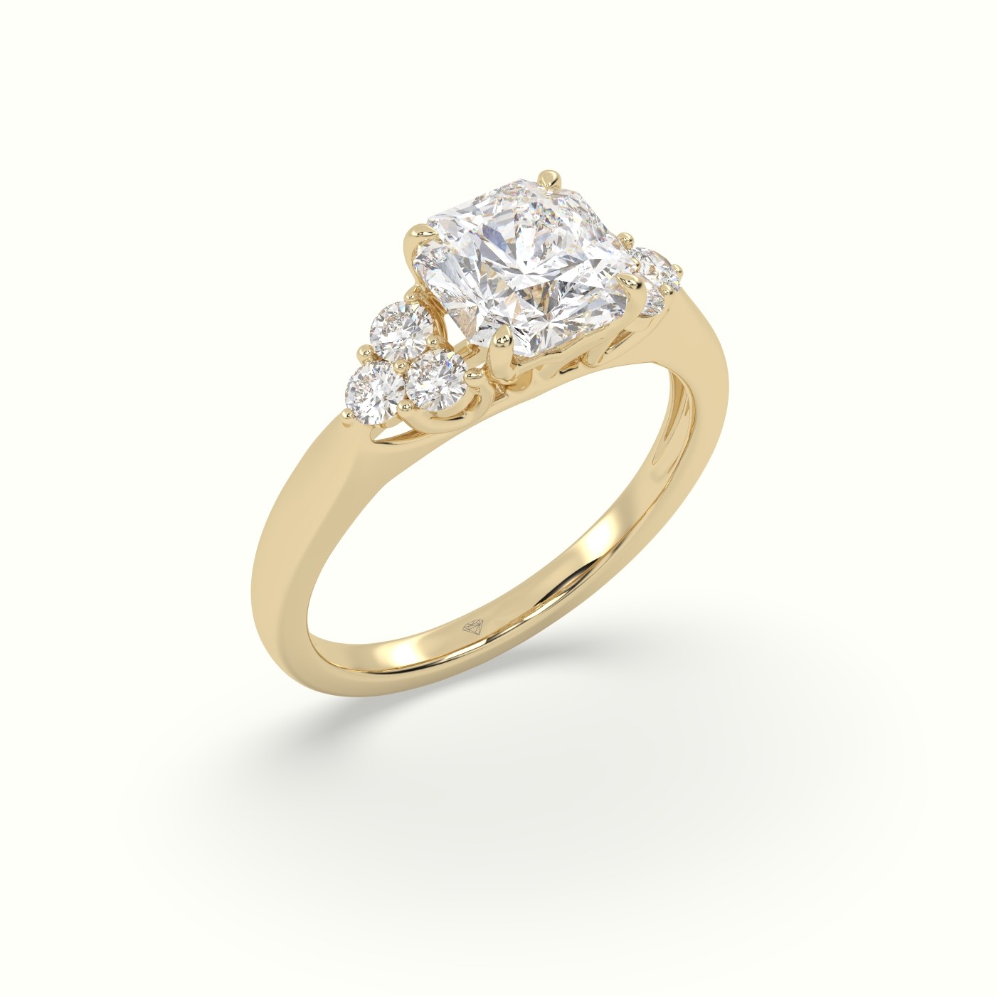 18K Yellow Gold Asscher Cut Diamond Side Stone Engagement Ring