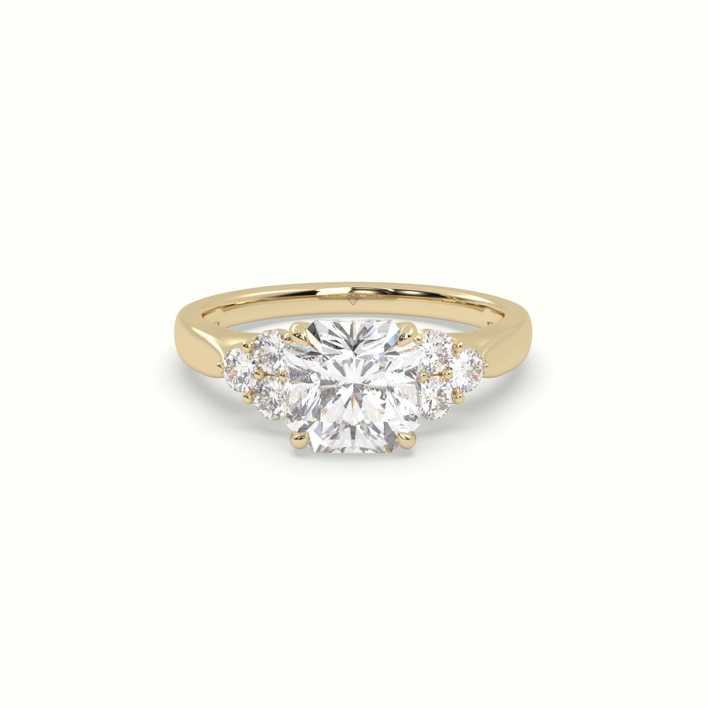 18K Yellow Gold Asscher Cut Diamond Side Stone Engagement Ring