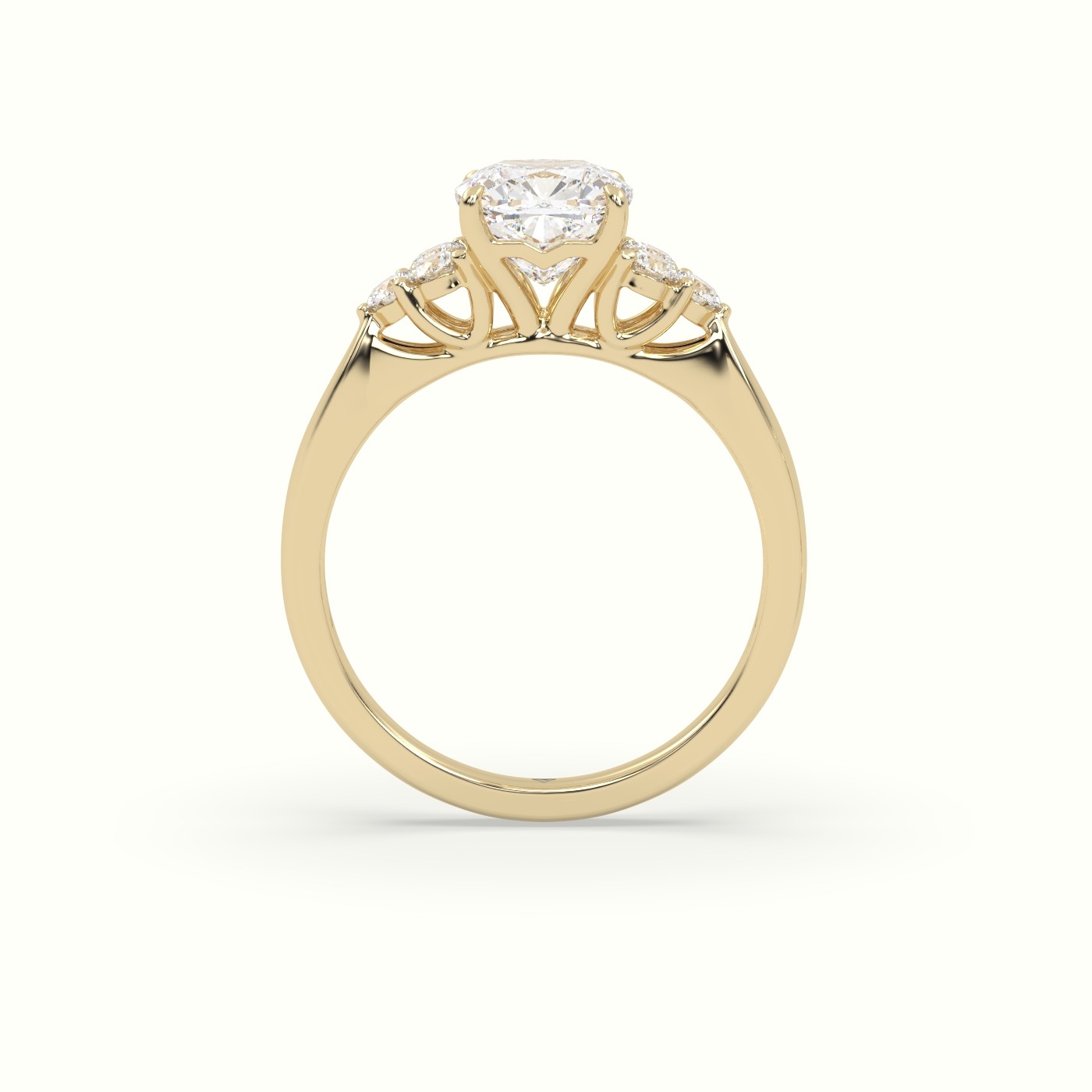 18K Yellow Gold Cushion Cut Diamond Side Stone Engagement Ring
