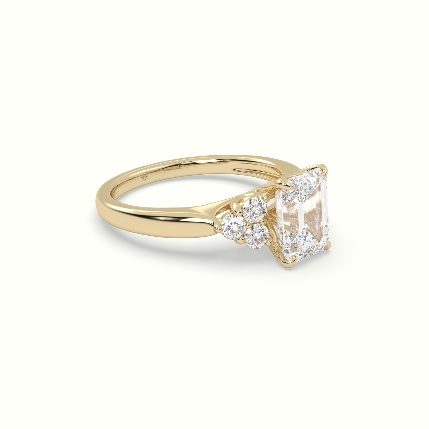18K Yellow Gold Emerald Cut Diamond Side Stone Engagement Ring