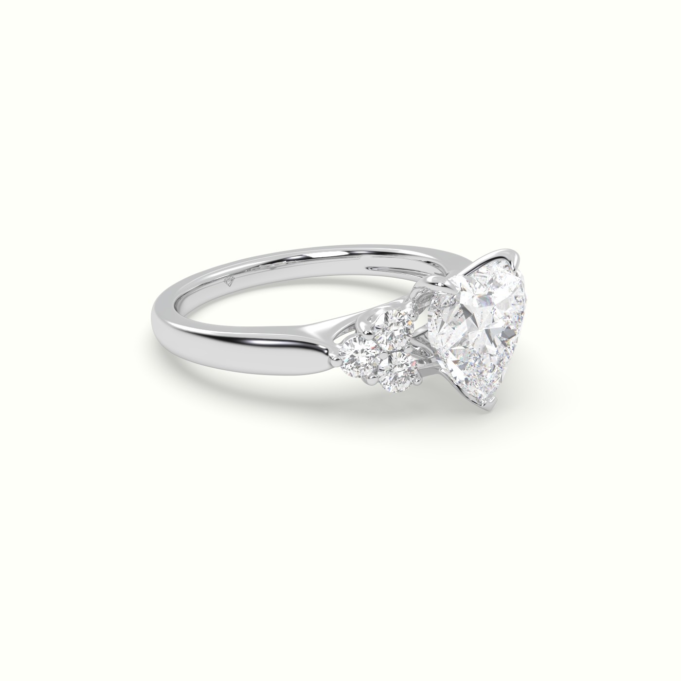 18K White Gold Heart Cut Diamond Side Stone Engagement Ring