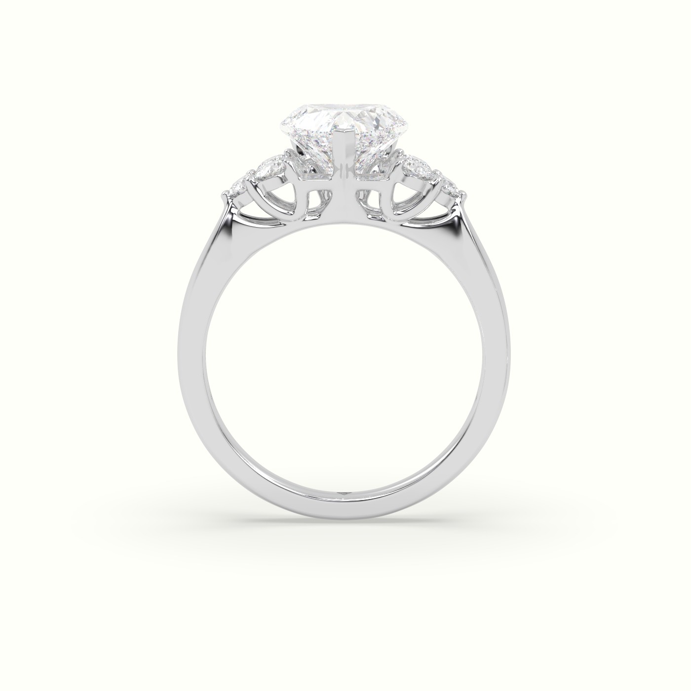 18K White Gold Heart Cut Diamond Side Stone Engagement Ring