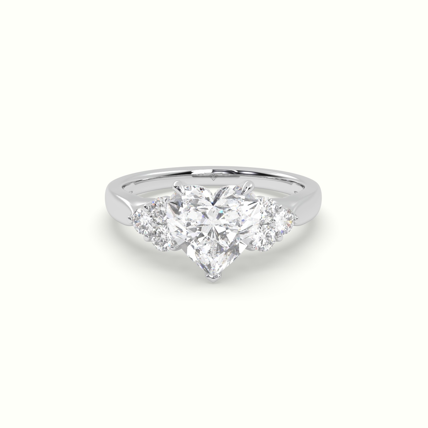 18K White Gold Heart Cut Diamond Side Stone Engagement Ring