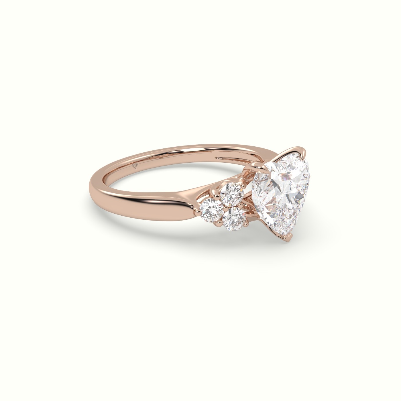 18K Rose Gold Heart Cut Diamond Side Stone Engagement Ring
