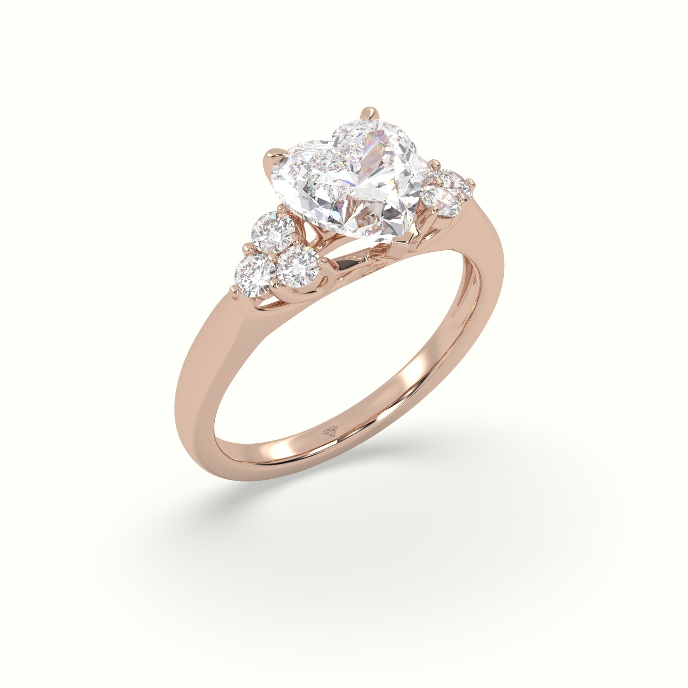 18K Rose Gold Heart Cut Diamond Side Stone Engagement Ring